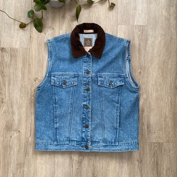 Vintage Jackets & Blazers - Vintage A.M.I Denim Corduroy Collar Vest